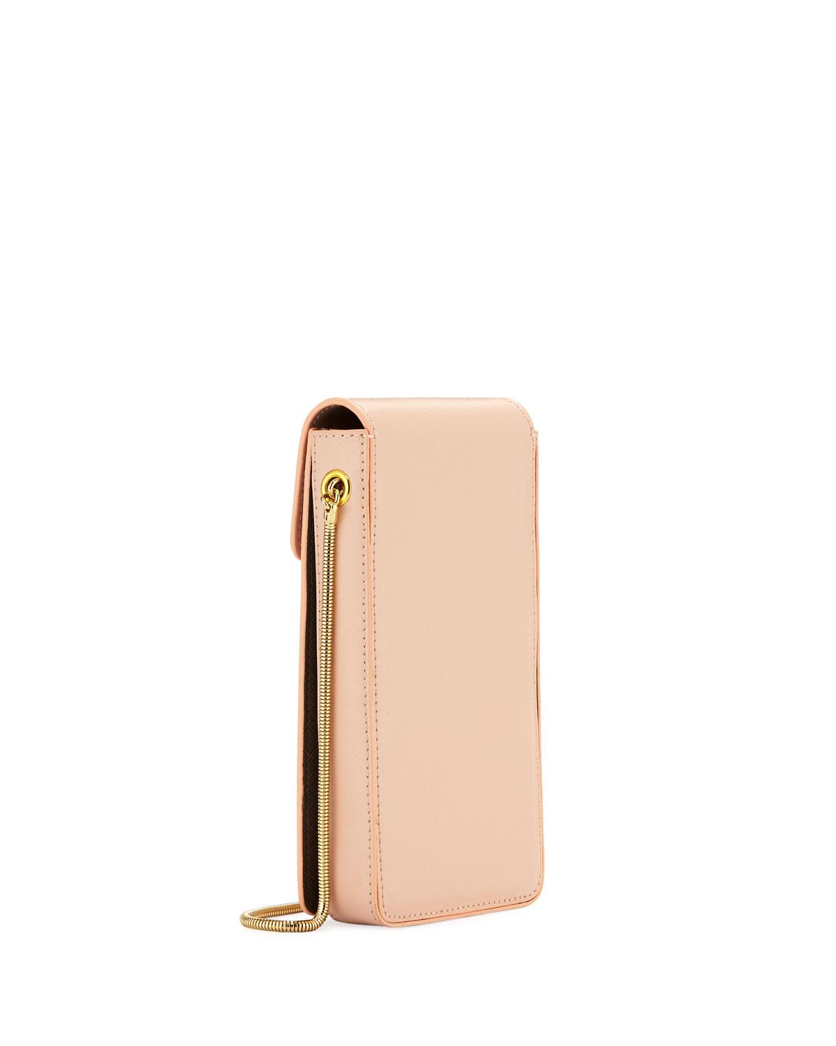 Neiman Marcus Saffiano Leather Phone Case/wallet On Chain in Pink - Lyst