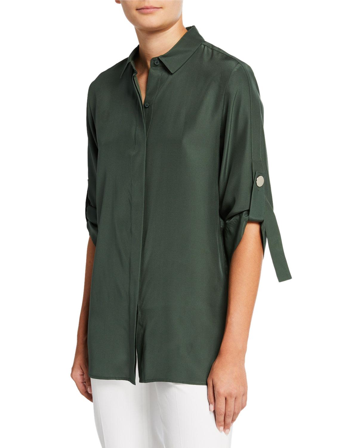 Lafayette 148 New York Jeslyn Buttondown Tabsleeve Silk Blouse in