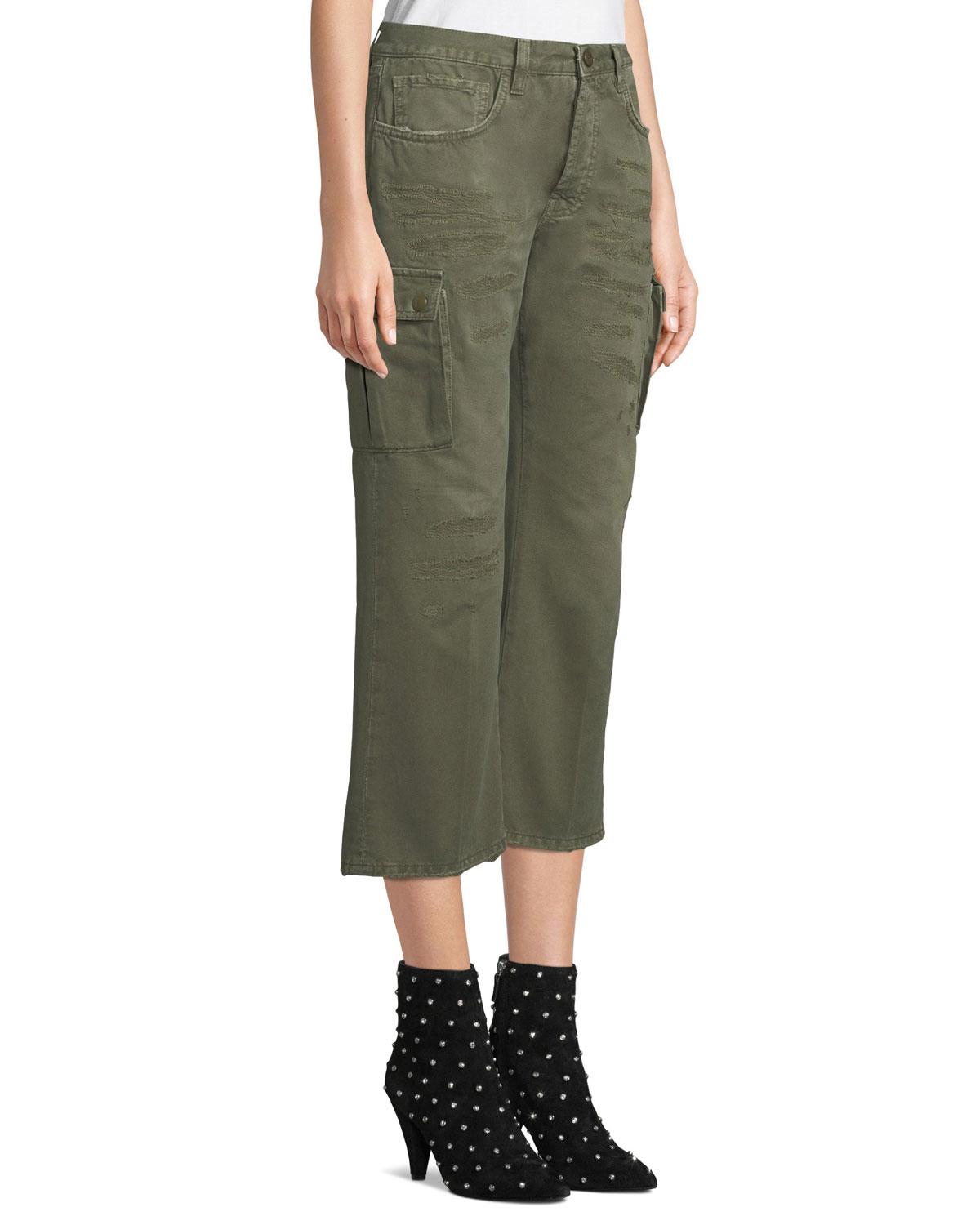 Redemption Cotton Wide-leg Cropped Cargo Pants in Olive (Green) - Lyst