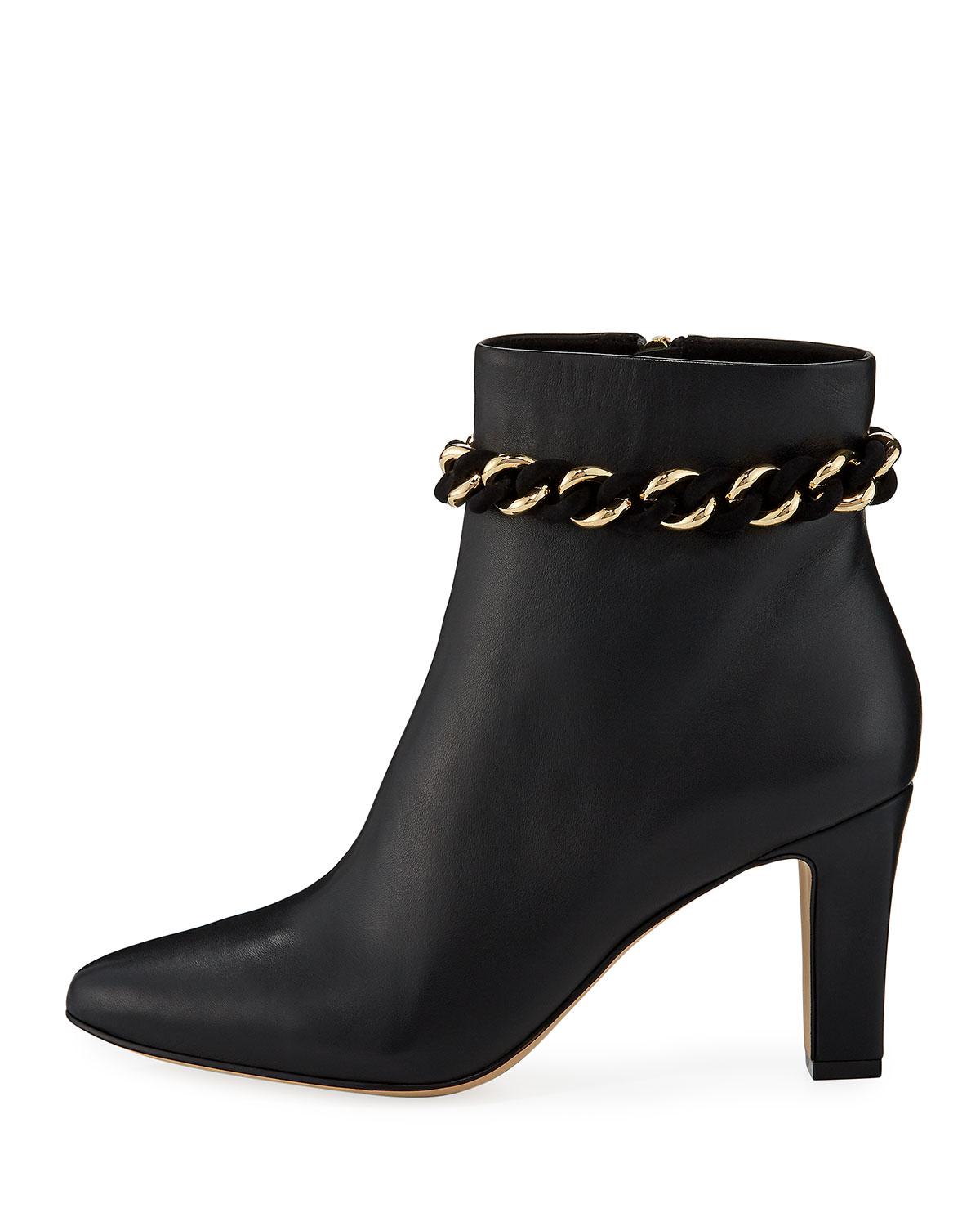 Karl Lagerfeld Leather Maggie Heeled Chain Bootie in Black - Lyst