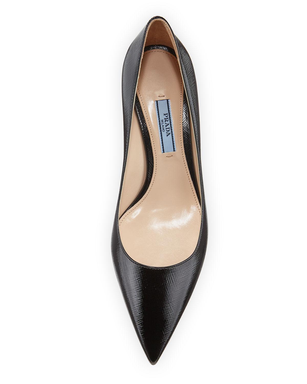 black patent kitten heel pumps