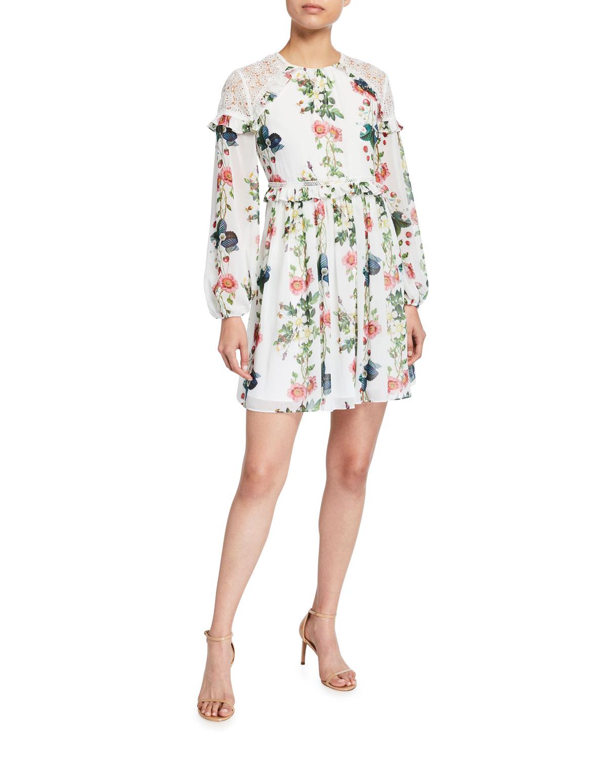 Ted Baker Synthetic Oracle Floral Tiered Dress in White - Lyst