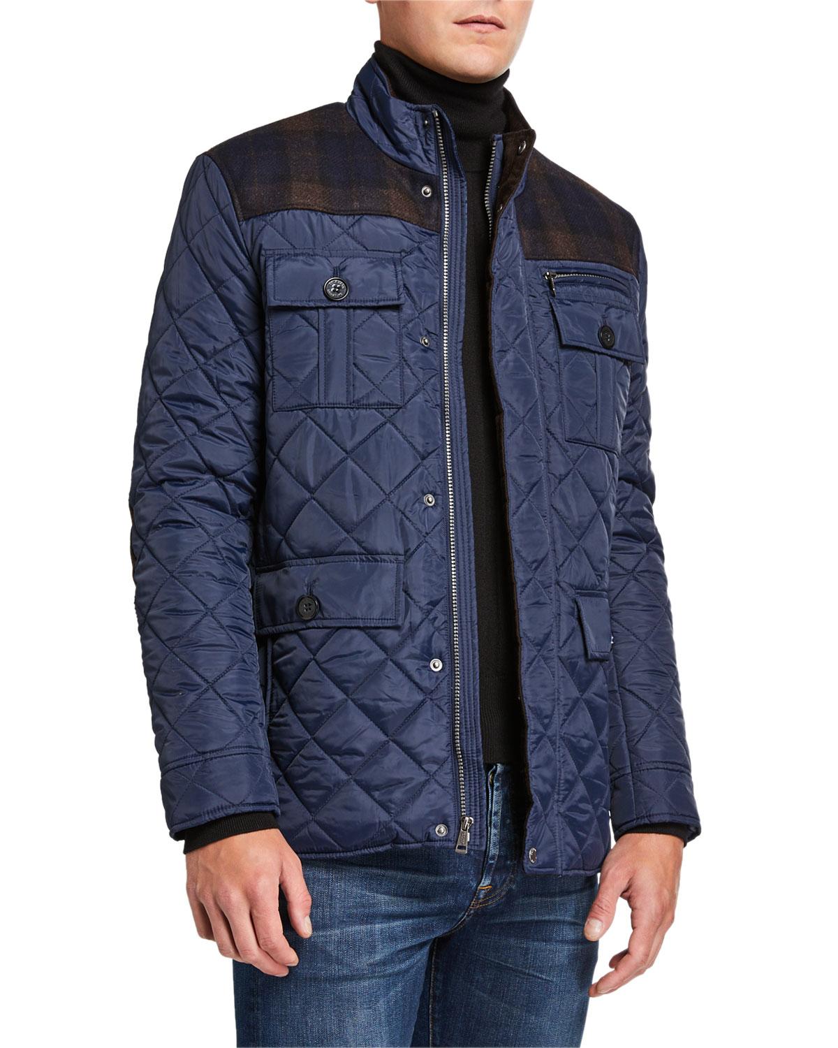 Cole Haan Corduroy Quilted Plaidyoke Mixedmedia Jacket in Navy (Blue) for Men Lyst