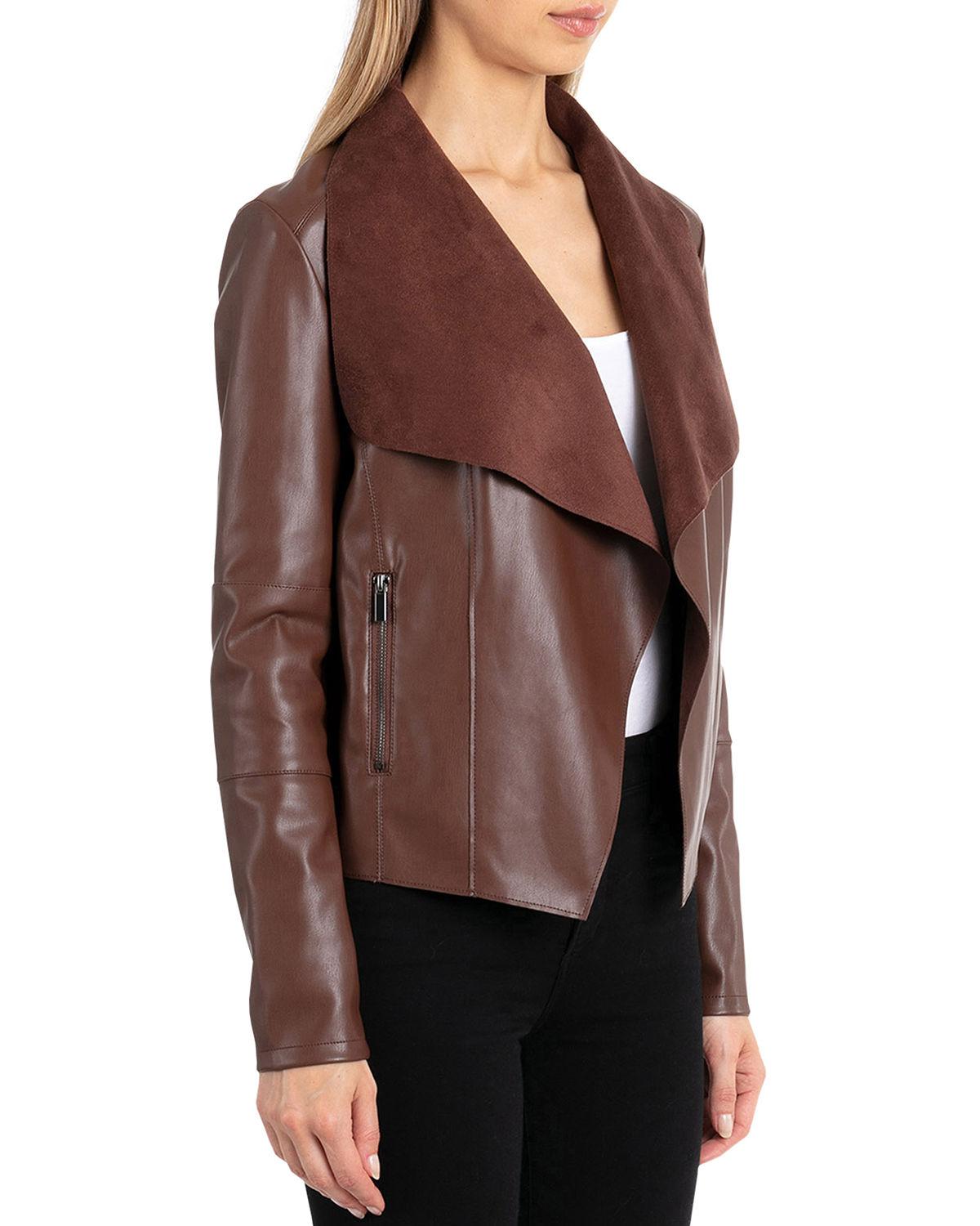 Bagatelle Long Sleeve Faux Leather Draped Jacket In Black Lyst