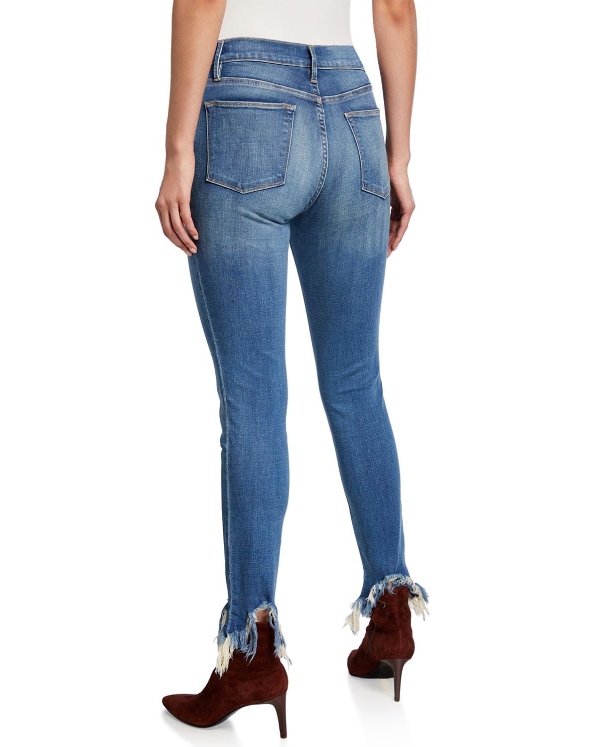 FRAME Denim Le High Skinny Triangle Shredded-hem Jeans in Light Blue ...