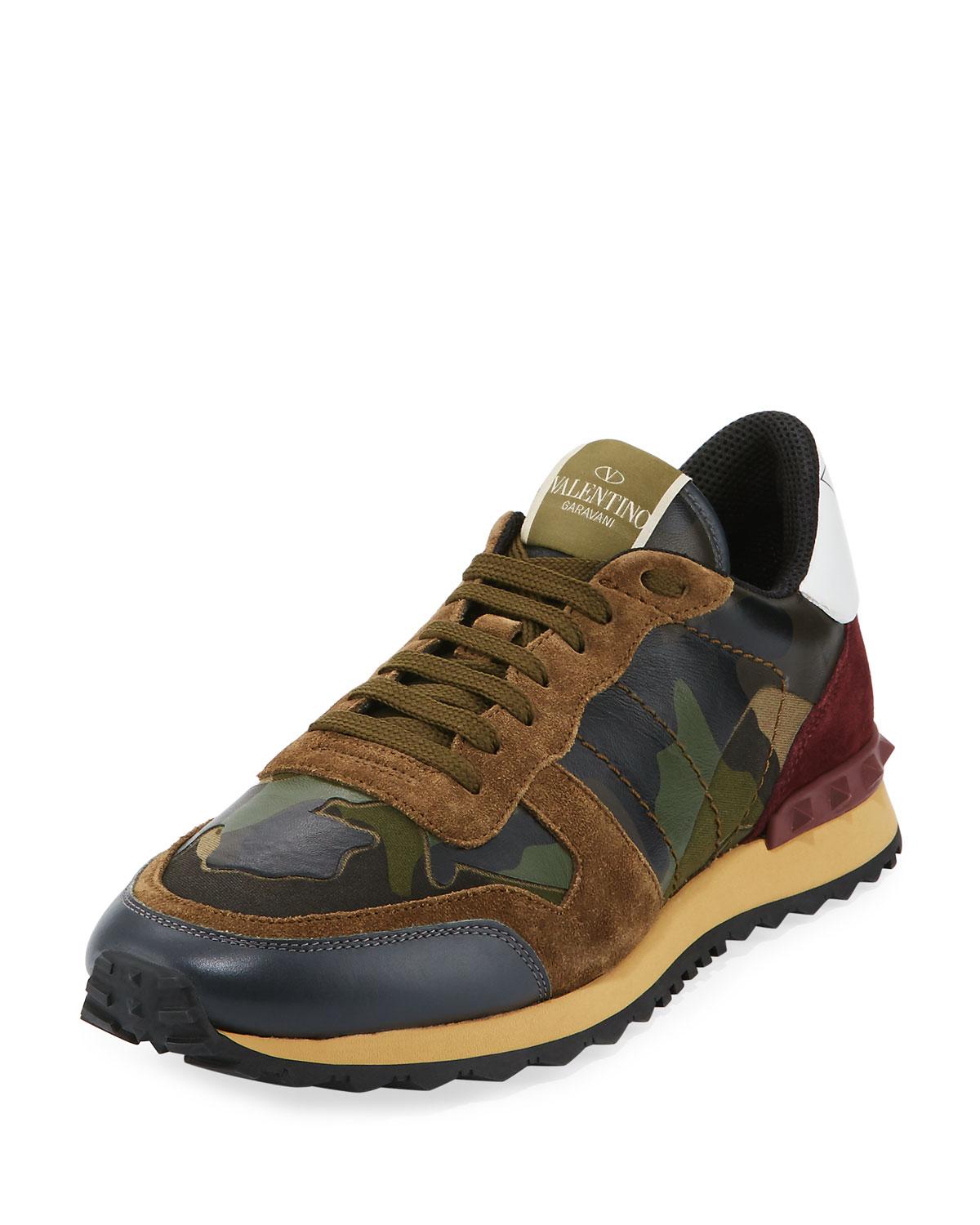Valentino Camouflage Mixed Leather Platform Sneaker Multi for Men - Lyst