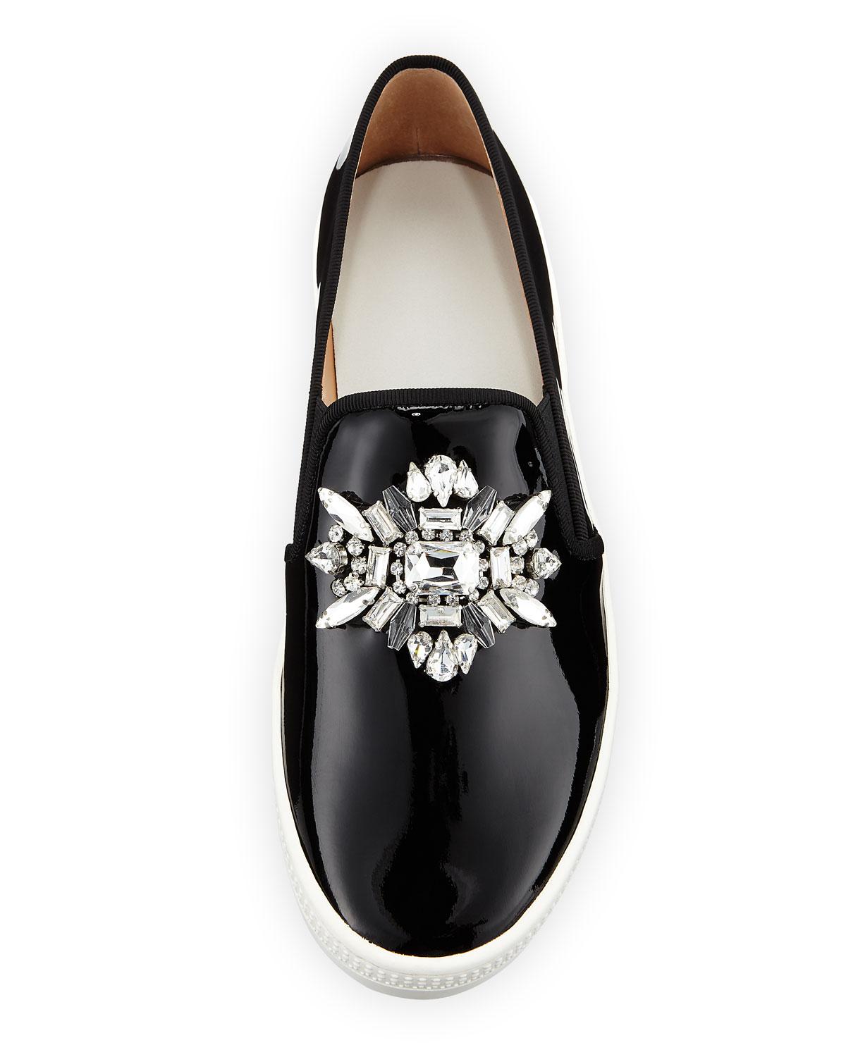 Badgley Mischka Leather Barre Jeweled Patent Slipon