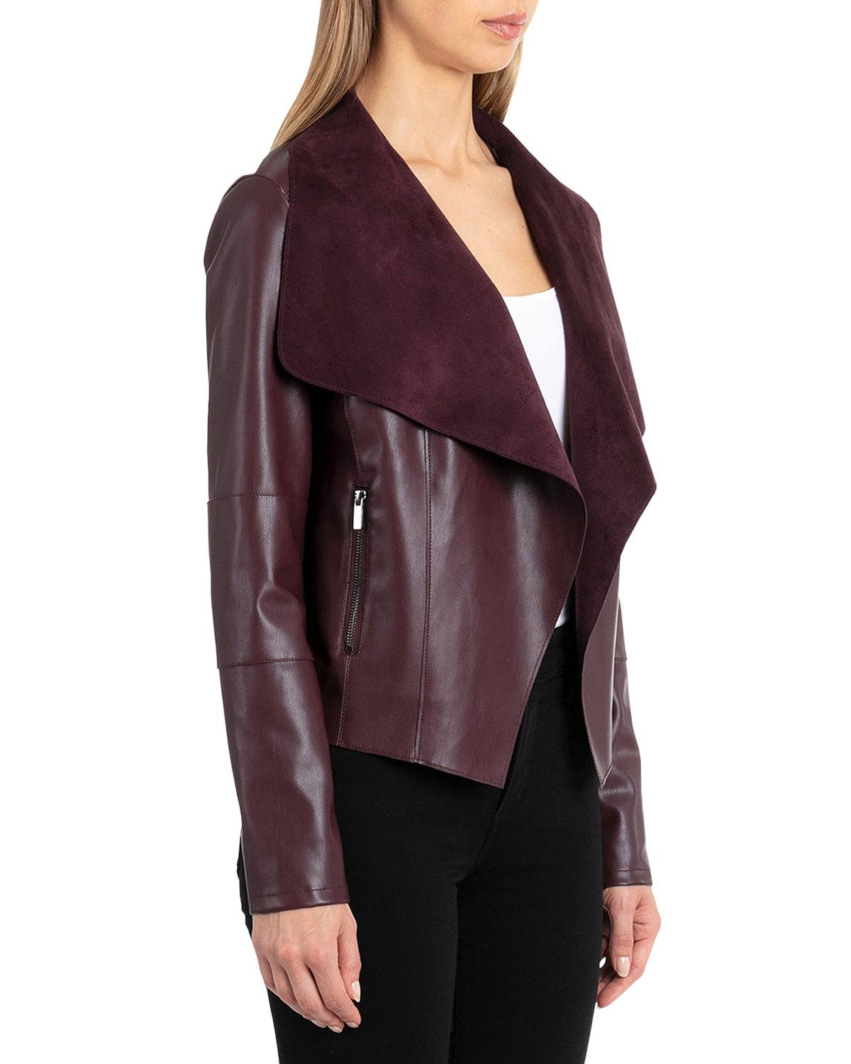 Bagatelle Long Sleeve Faux Leather Draped Jacket In Green Lyst