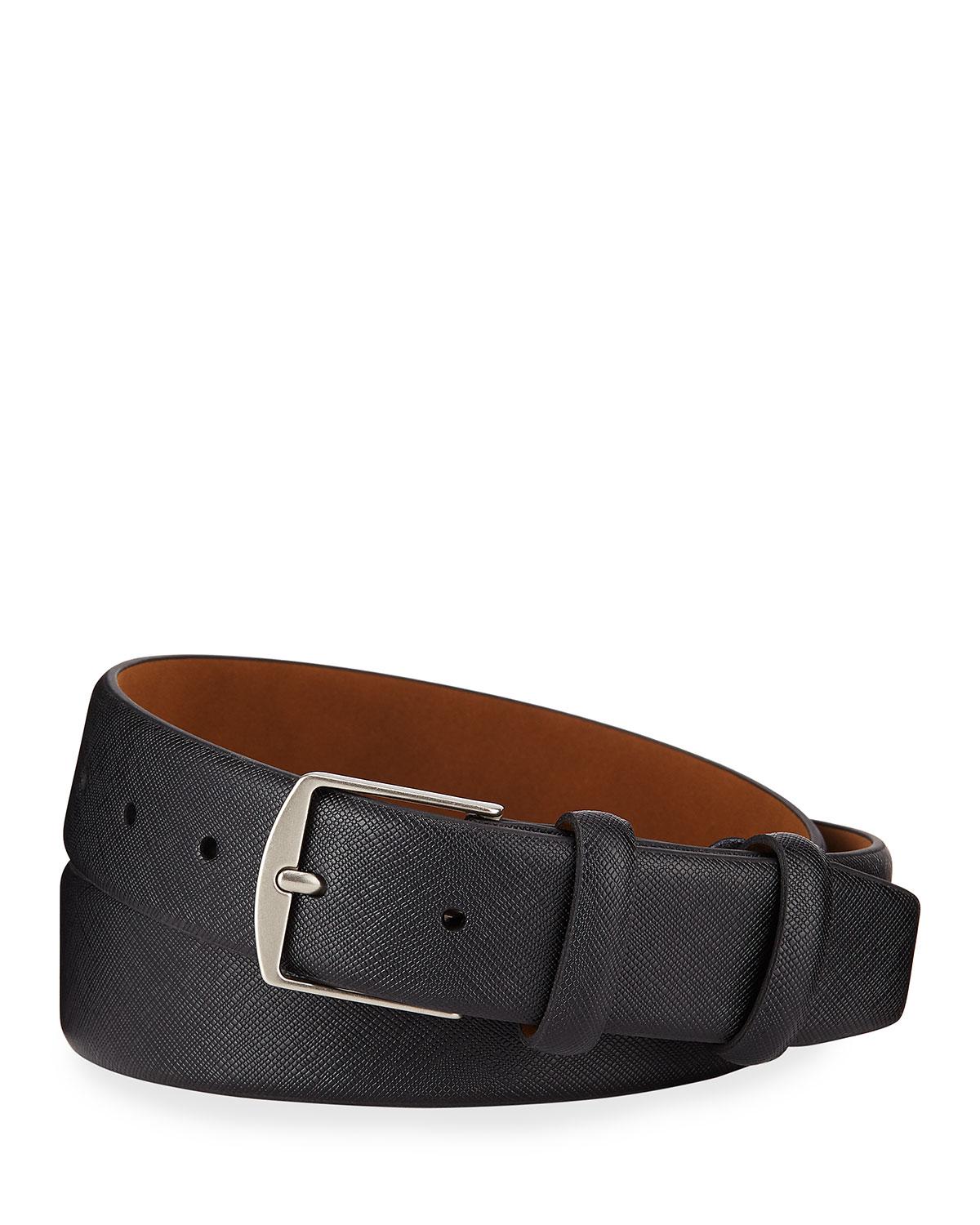 Neiman Marcus Saffiano Leather Double-loop Belt in Black for Men - Lyst
