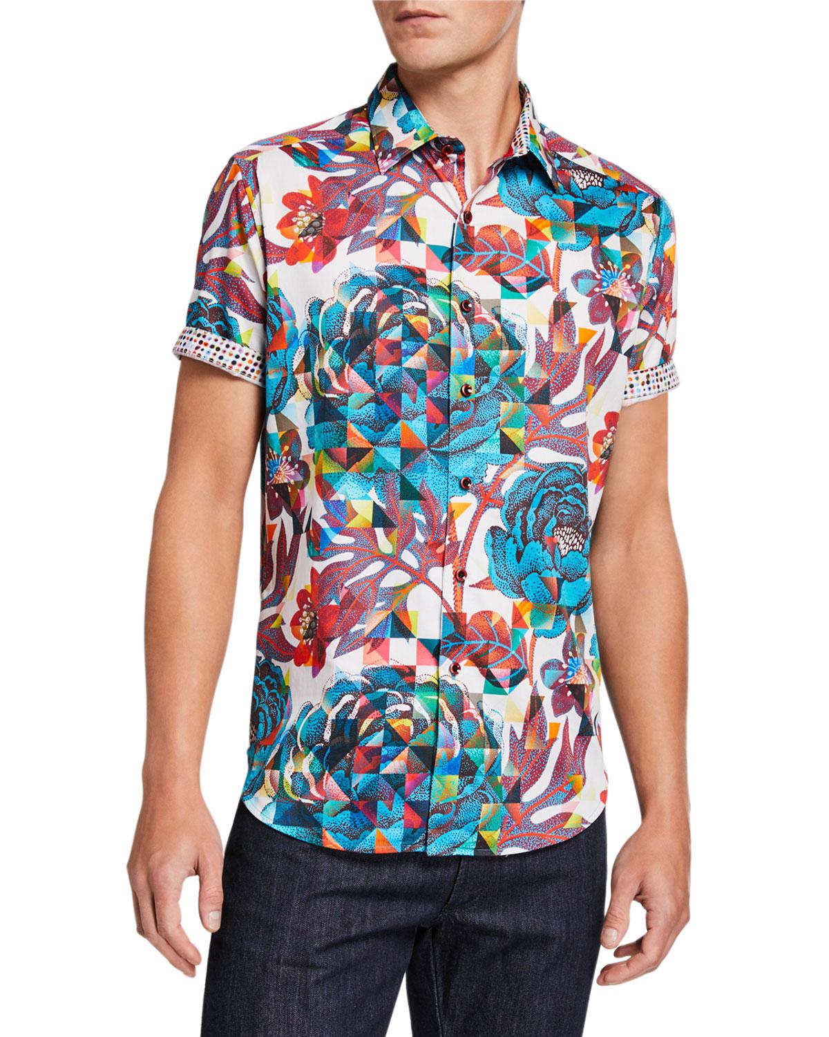 Robert Graham Men's Delfern Geo Floral Short-sleeve Cotton Shirt in ...