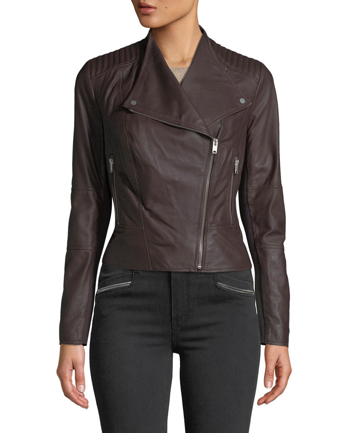 Marc New York Pelham Asymmetrical Zip Leather Scuba Jacket in Burgundy ...