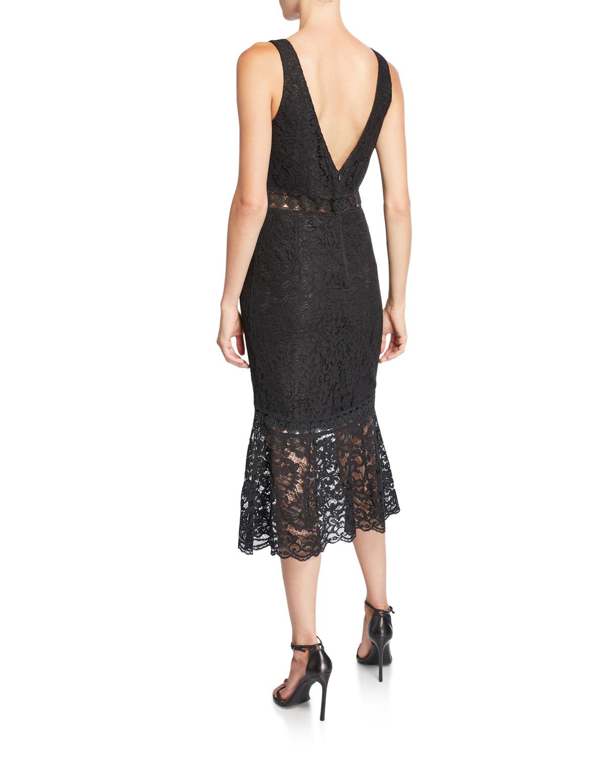 bardot fiona mesh lace trumpet dress