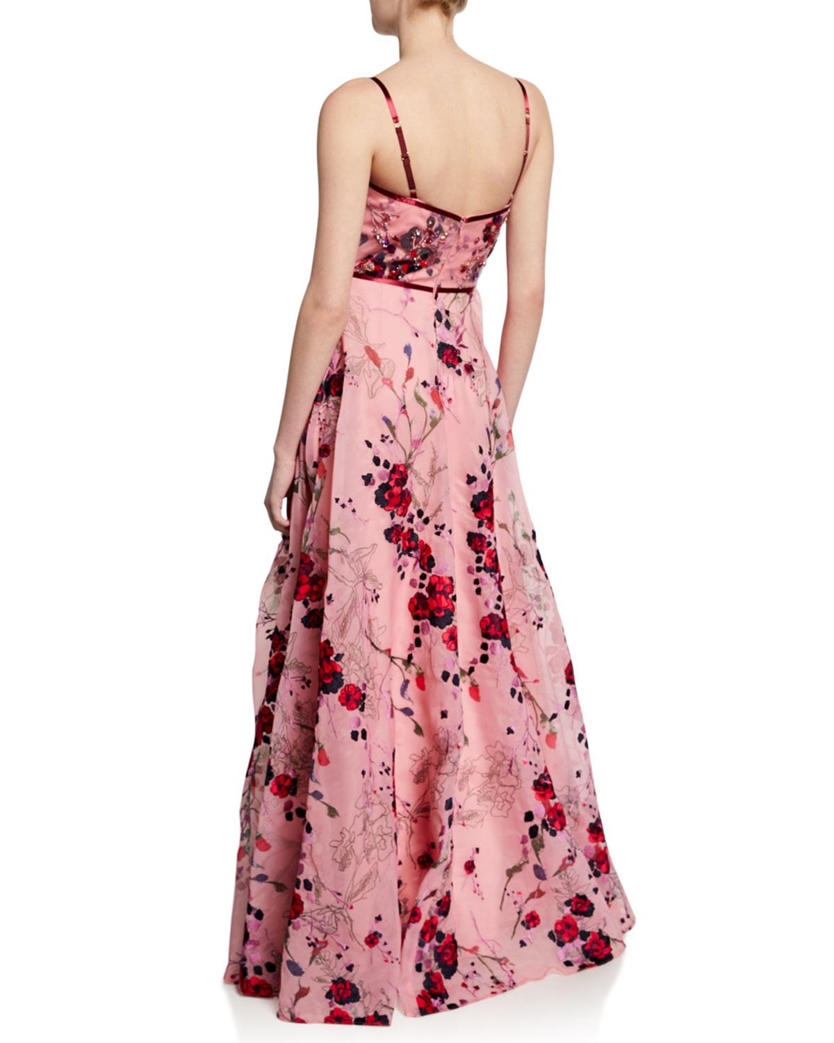 Marchesa notte Synthetic Printed Floral-embroidered Sleeveless Organza ...