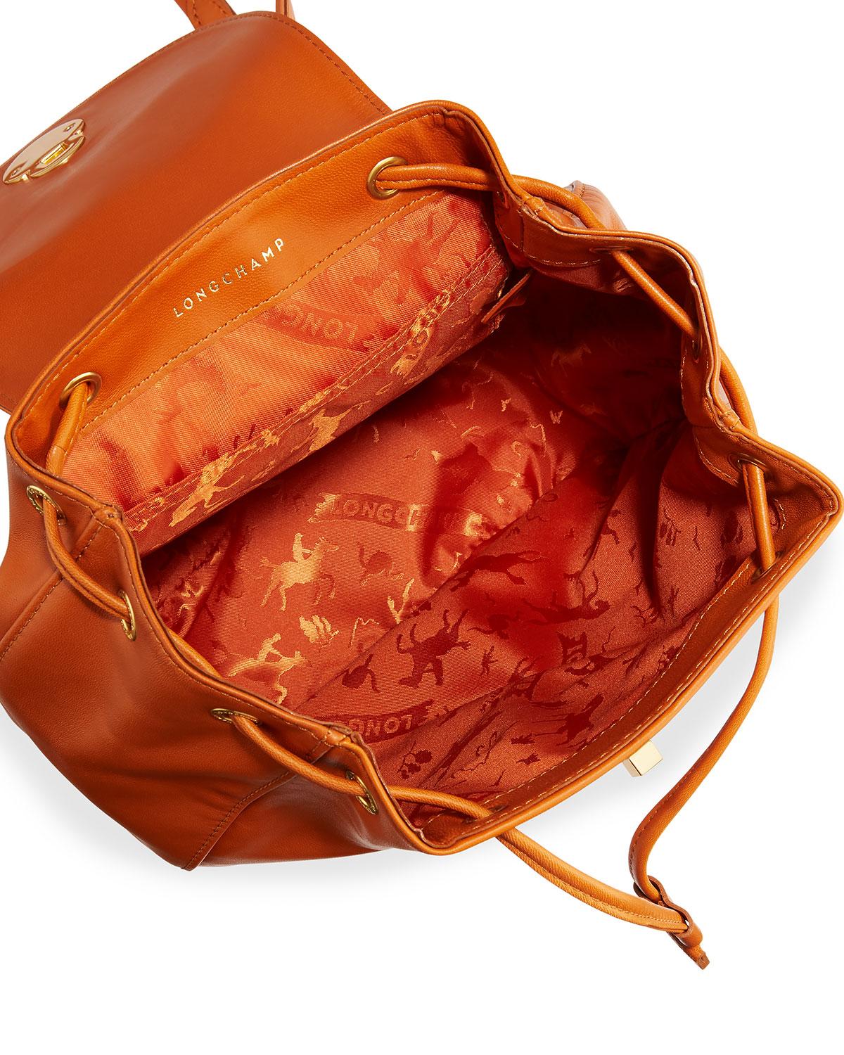 Longchamp Cavalcade Leather Drawstring Backpack in Orange Lyst