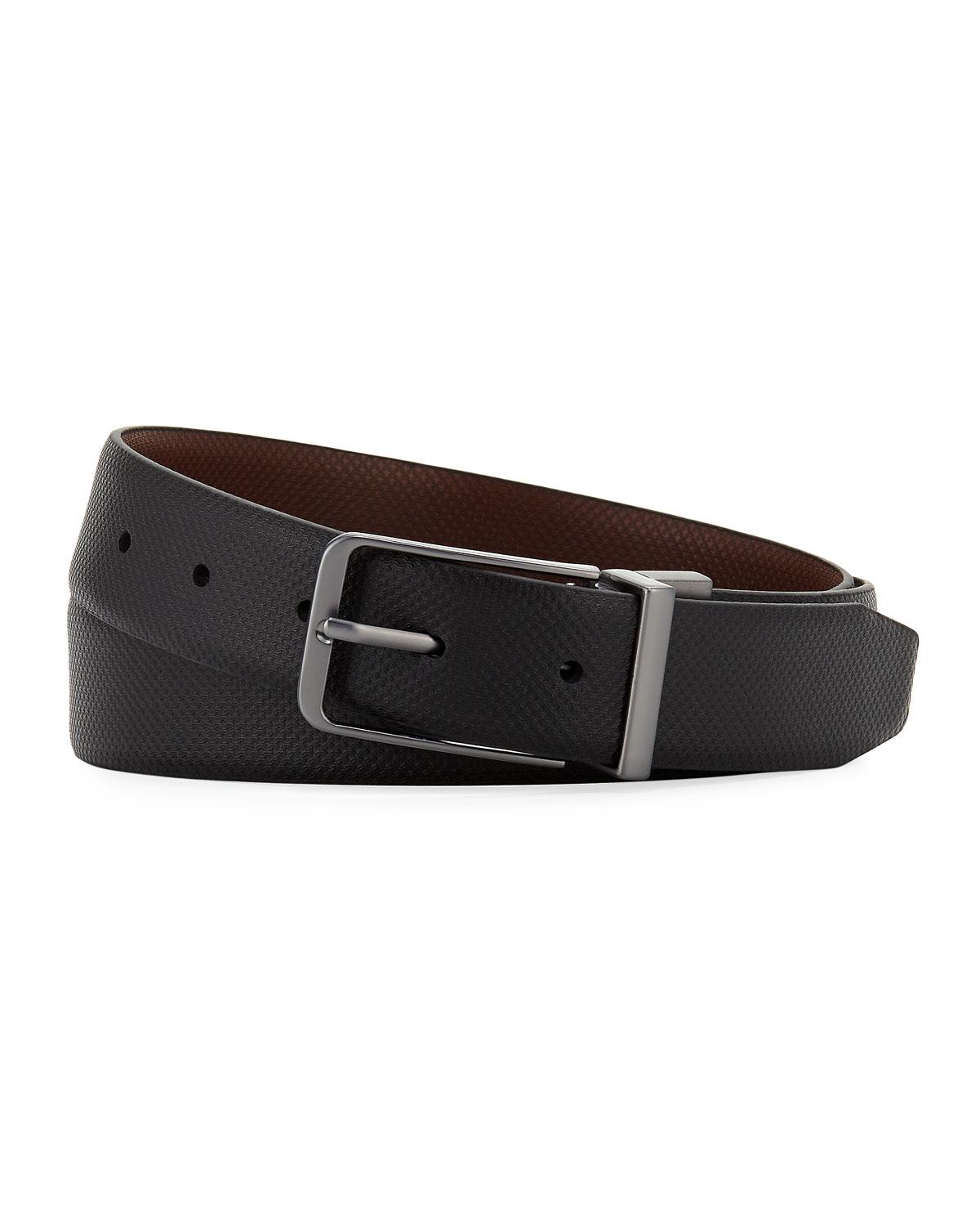 Neiman Marcus Reversible Textured Leather Belt in Black/Brown (Brown) for Men - Lyst