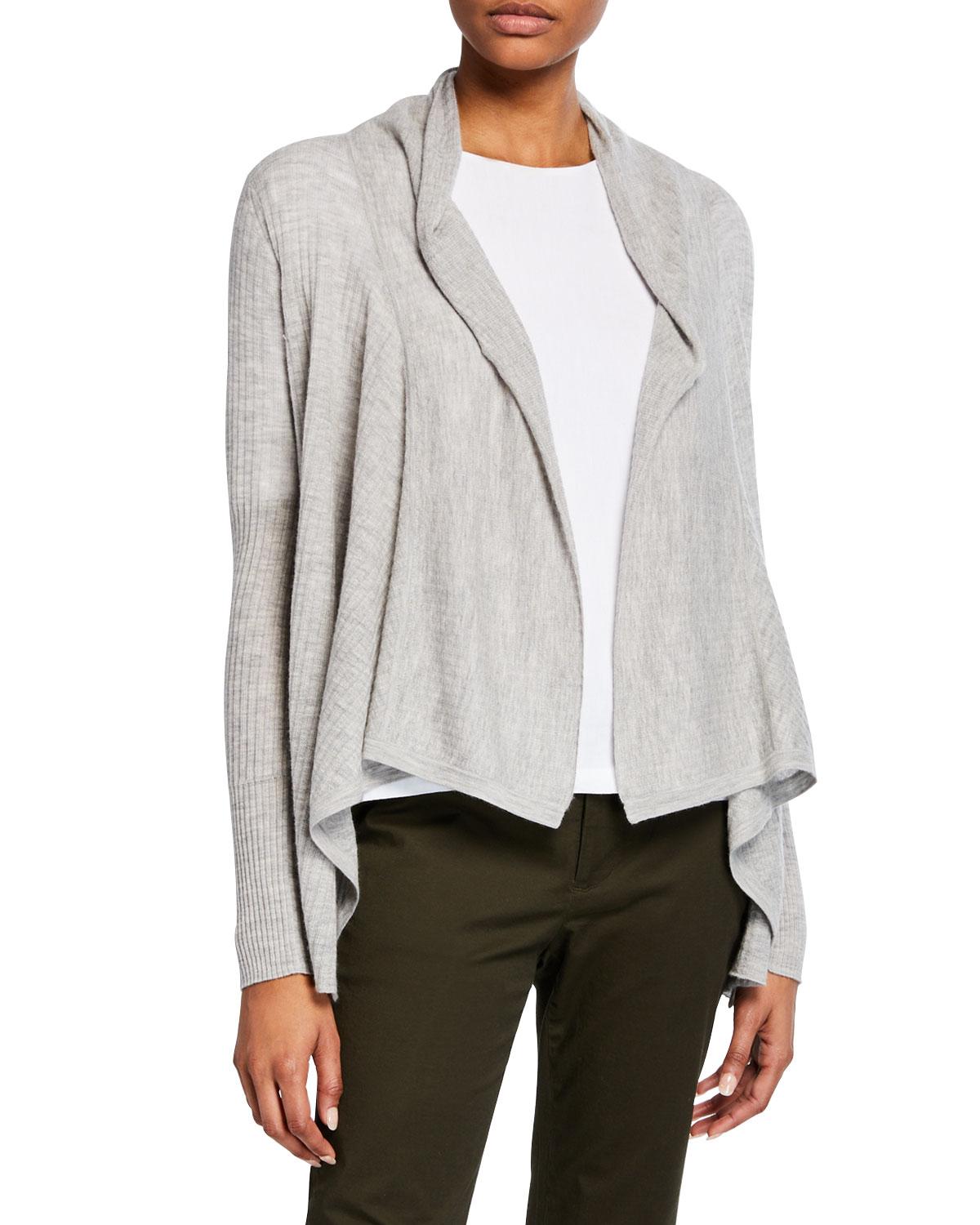 Vince Ribbed Drape-front Wool-cashmere Cardigan in Heather Gray (Gray ...