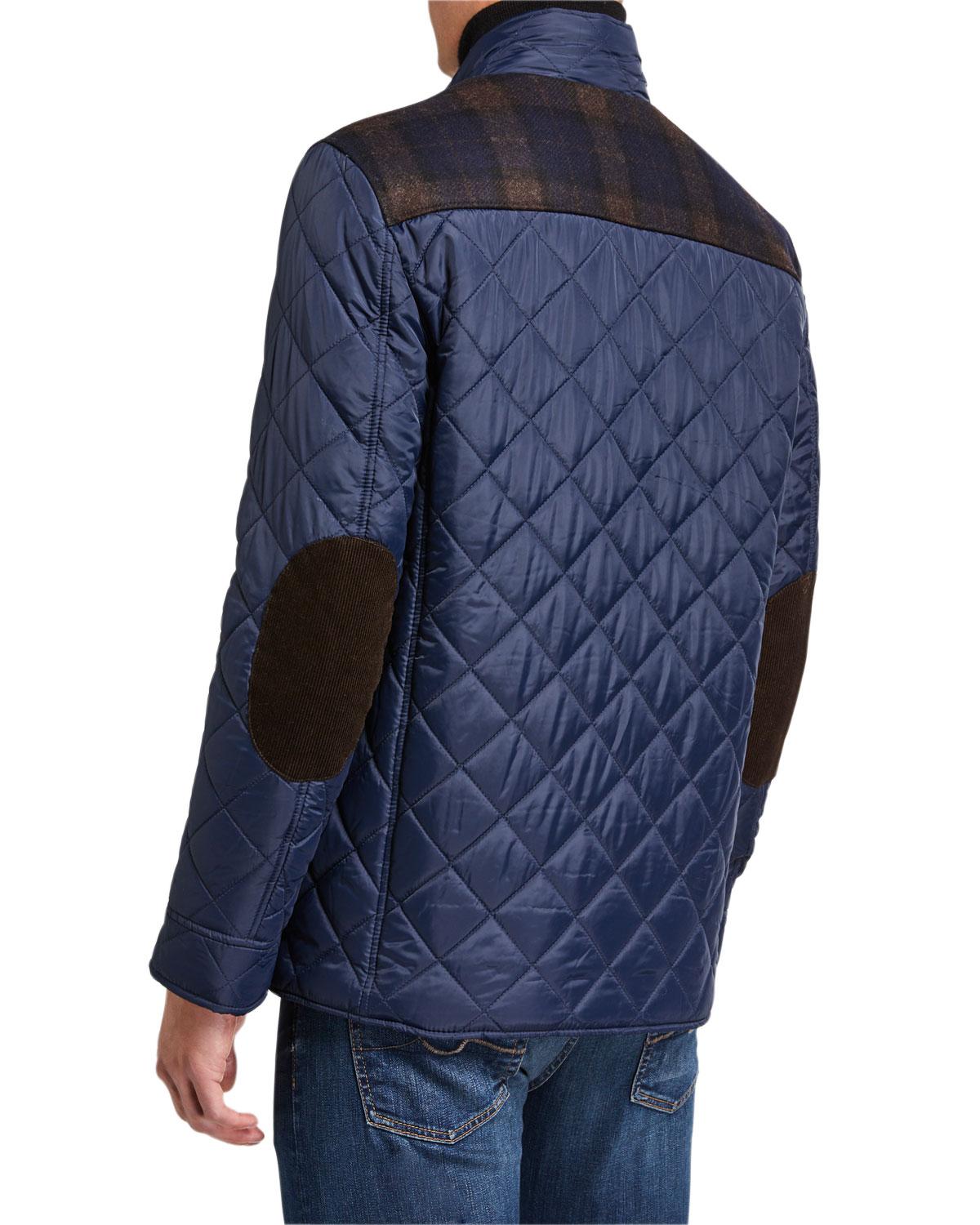 Cole Haan Corduroy Quilted Plaidyoke Mixedmedia Jacket in Navy (Blue