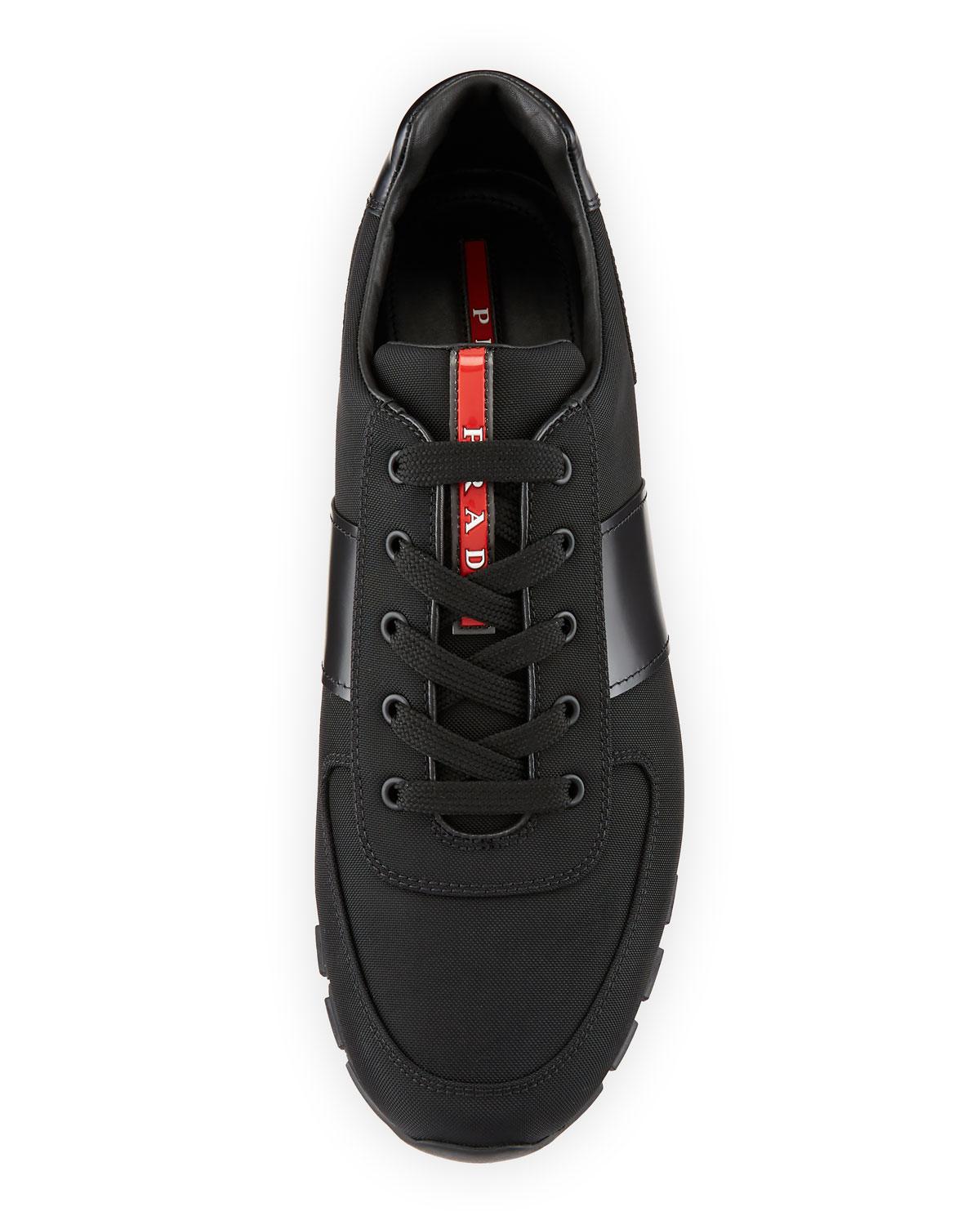 Prada Synthetic Men S Nylon Leather Running Sneakers In Black