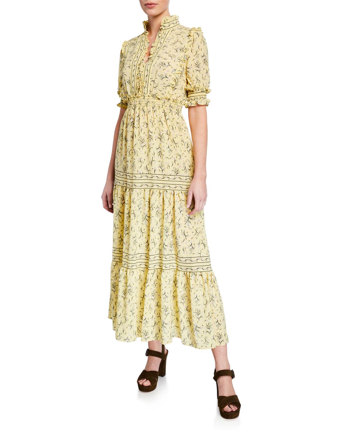 Max Studio Synthetic Floral Print Smocked Maxi Dress - Lyst