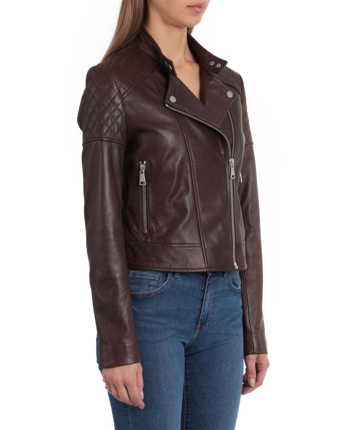 Lyst Bale Quilted Leather Moto Jacket In Brown