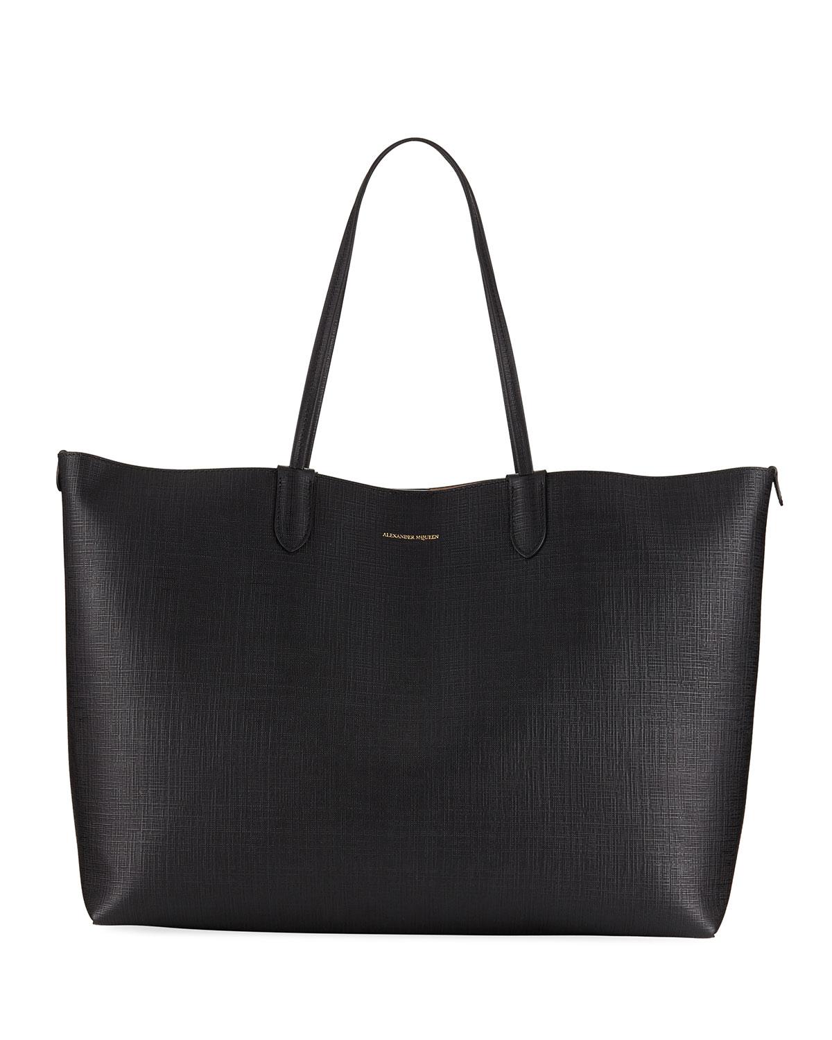 Alexander McQueen Leather Large Textured Shopper Tote Bag in Black - Lyst