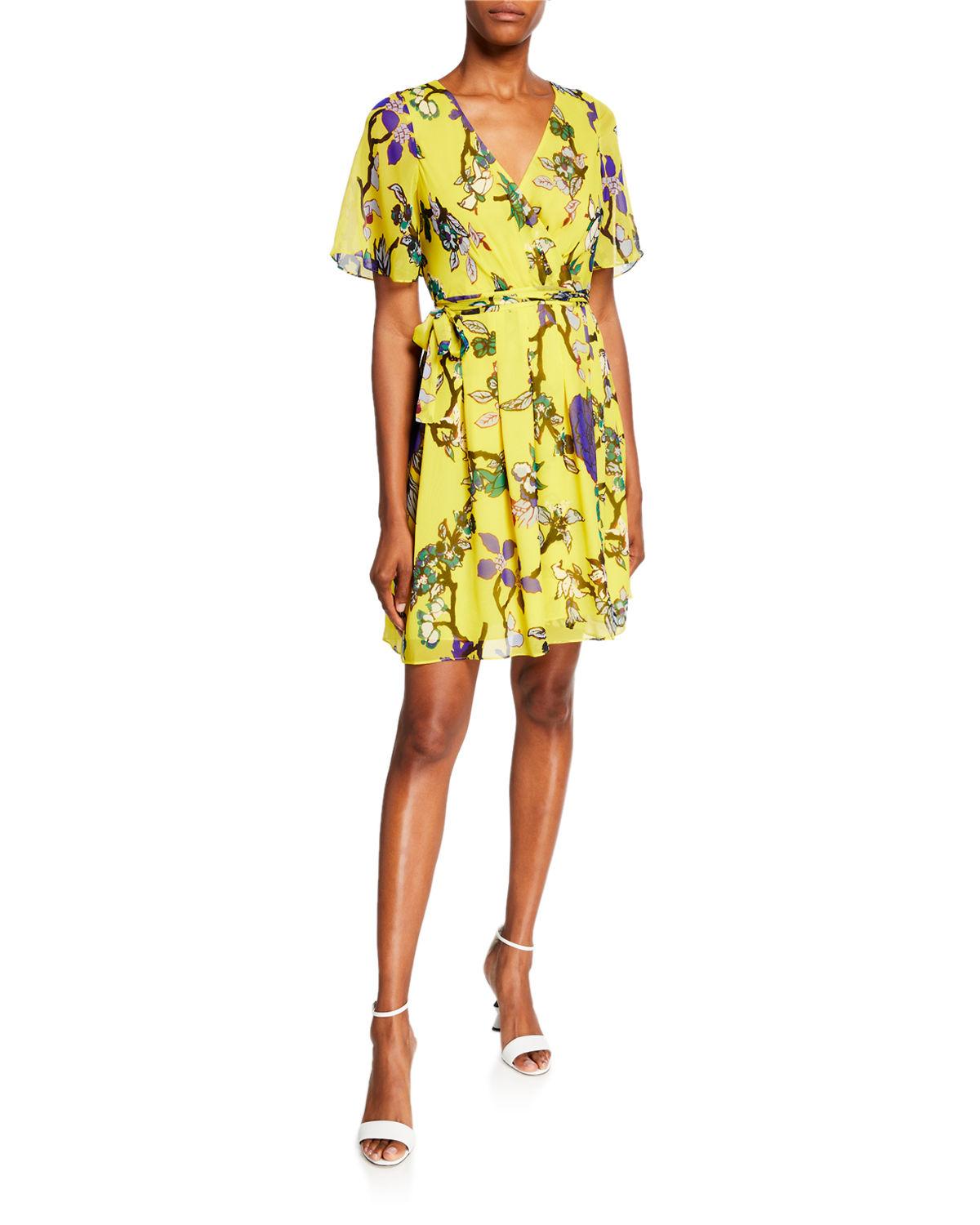 yellow silk wrap dress