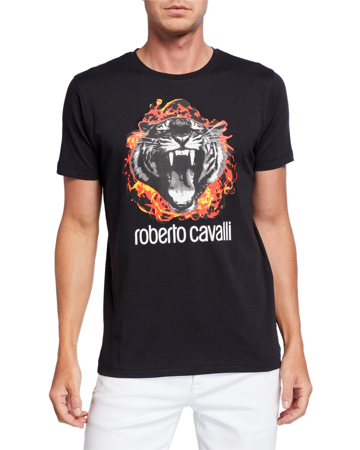 Roberto Cavalli Cotton Men's Flaming Tiger Graphic Short-sleeve T-shirt ...