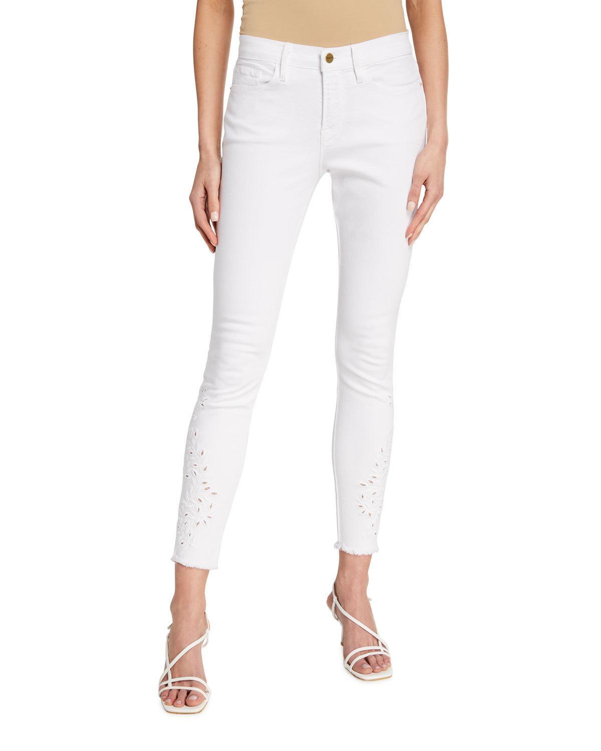 FRAME Denim Le Skinny De Jeanne Foliage Eyelet Skinny Jeans in White Lyst