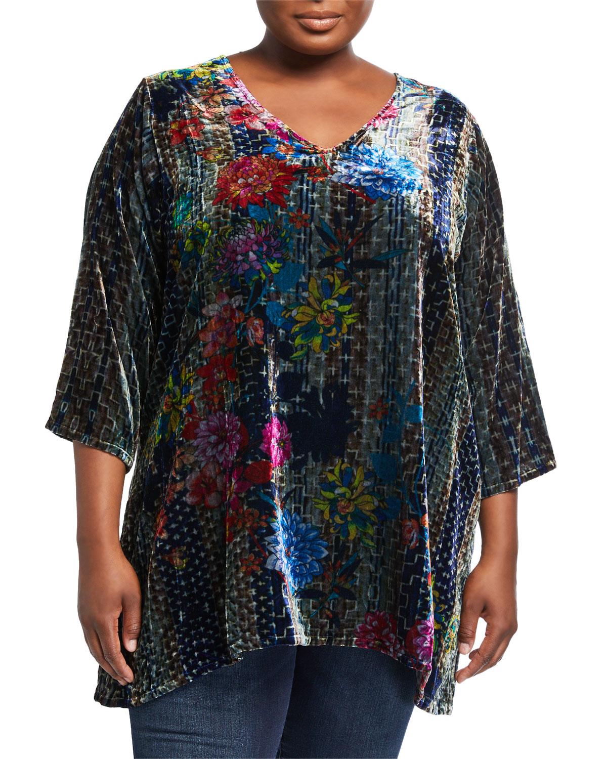 Johnny Was Plus Plus Size Tappa Floral-print Velvet Tunic in Black - Lyst
