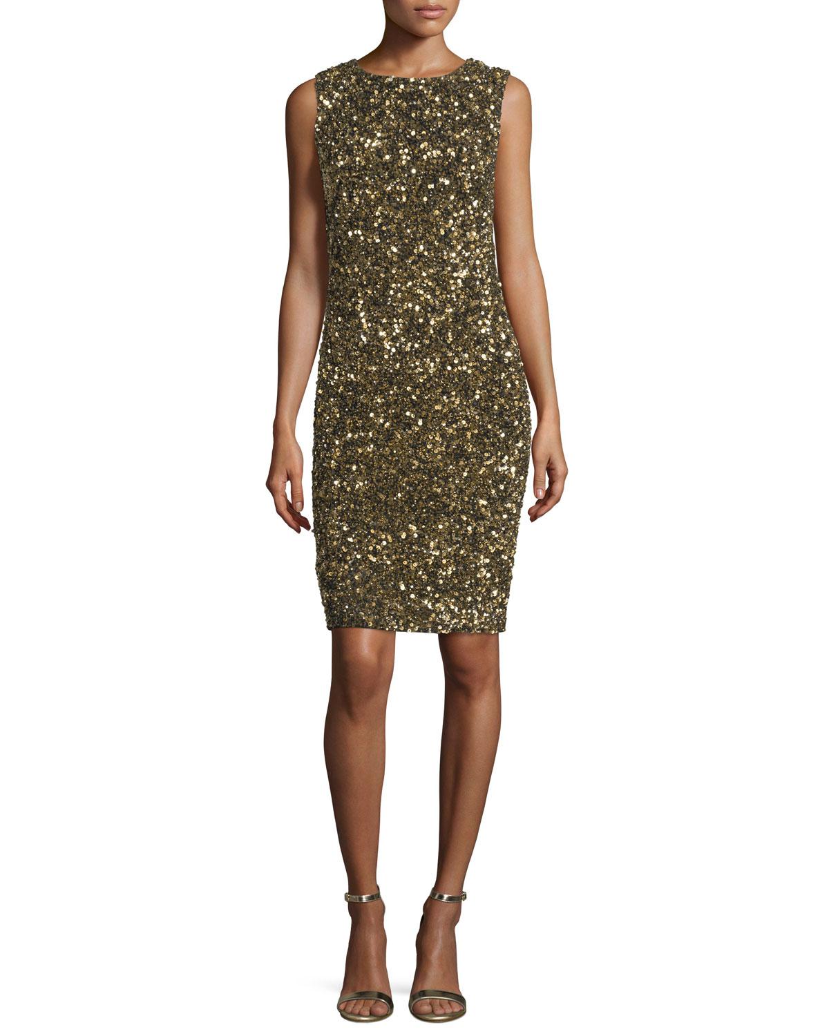 THEIA Synthetic Sleeveless Sequin Cowl-back Cocktail Dress in Metallic ...