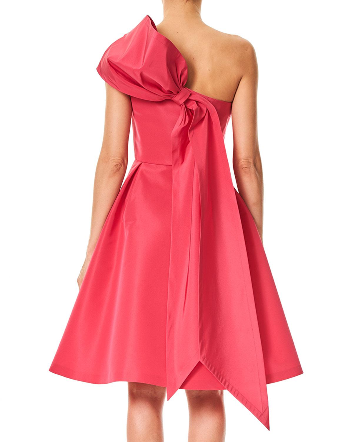 Carolina Herrera Silk Oneshoulder Cocktail Dress With Back Bow Detail