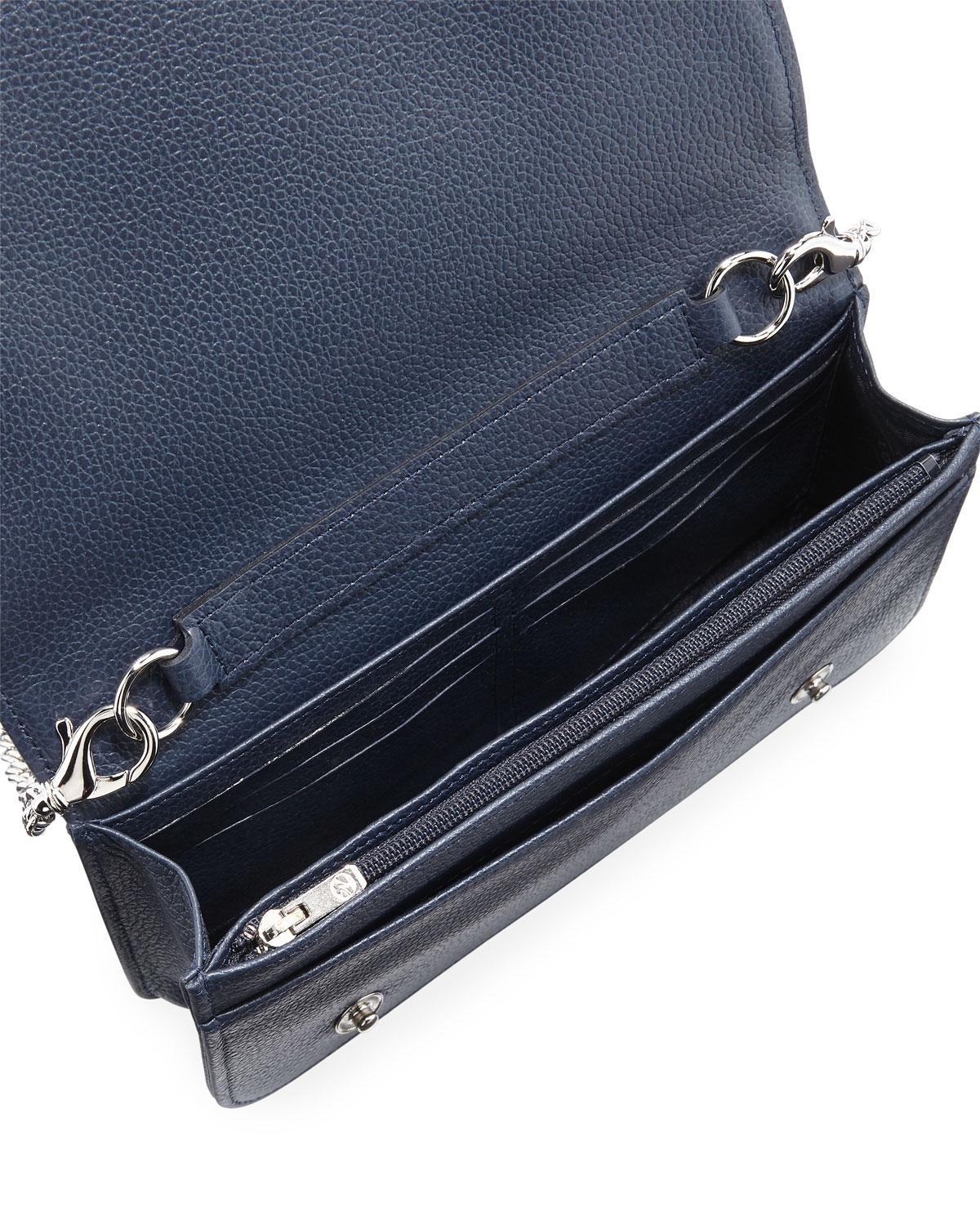 Longchamp Leather Le Fulonne Wallet On Chain Strap Blue - Lyst