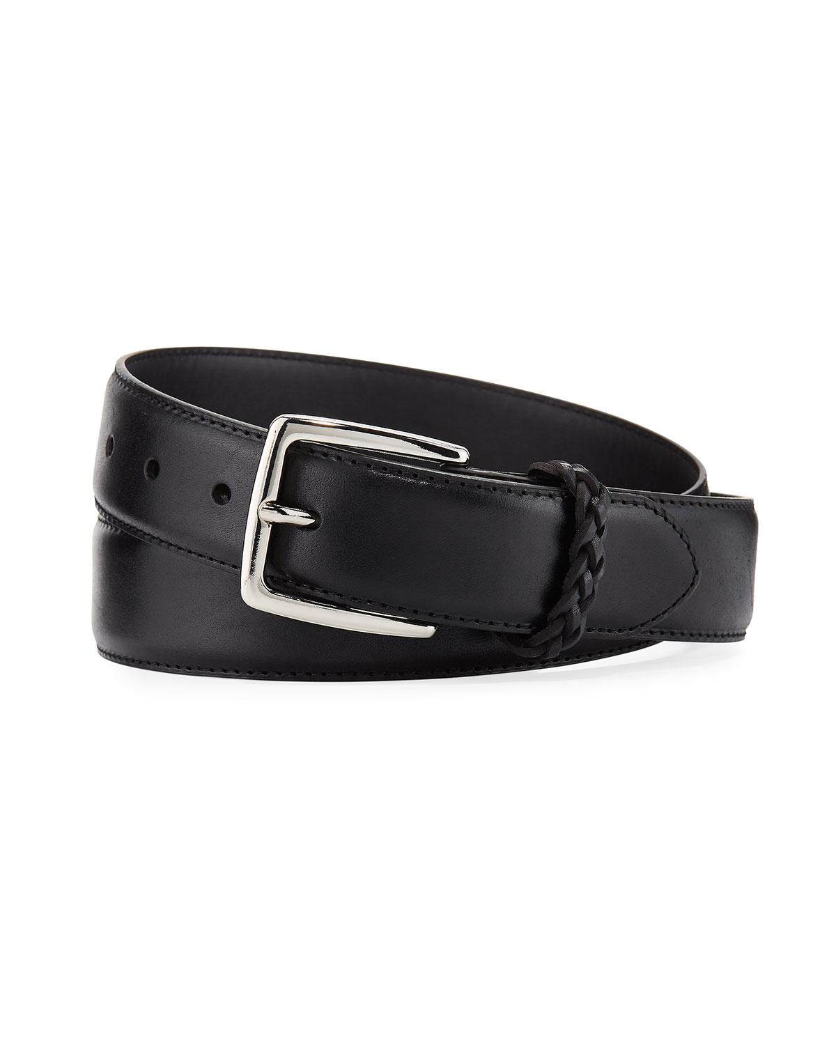 Neiman Marcus Men&#39;s Fes Leather Dress Belt W/ Braided Loop in Black for Men - Lyst