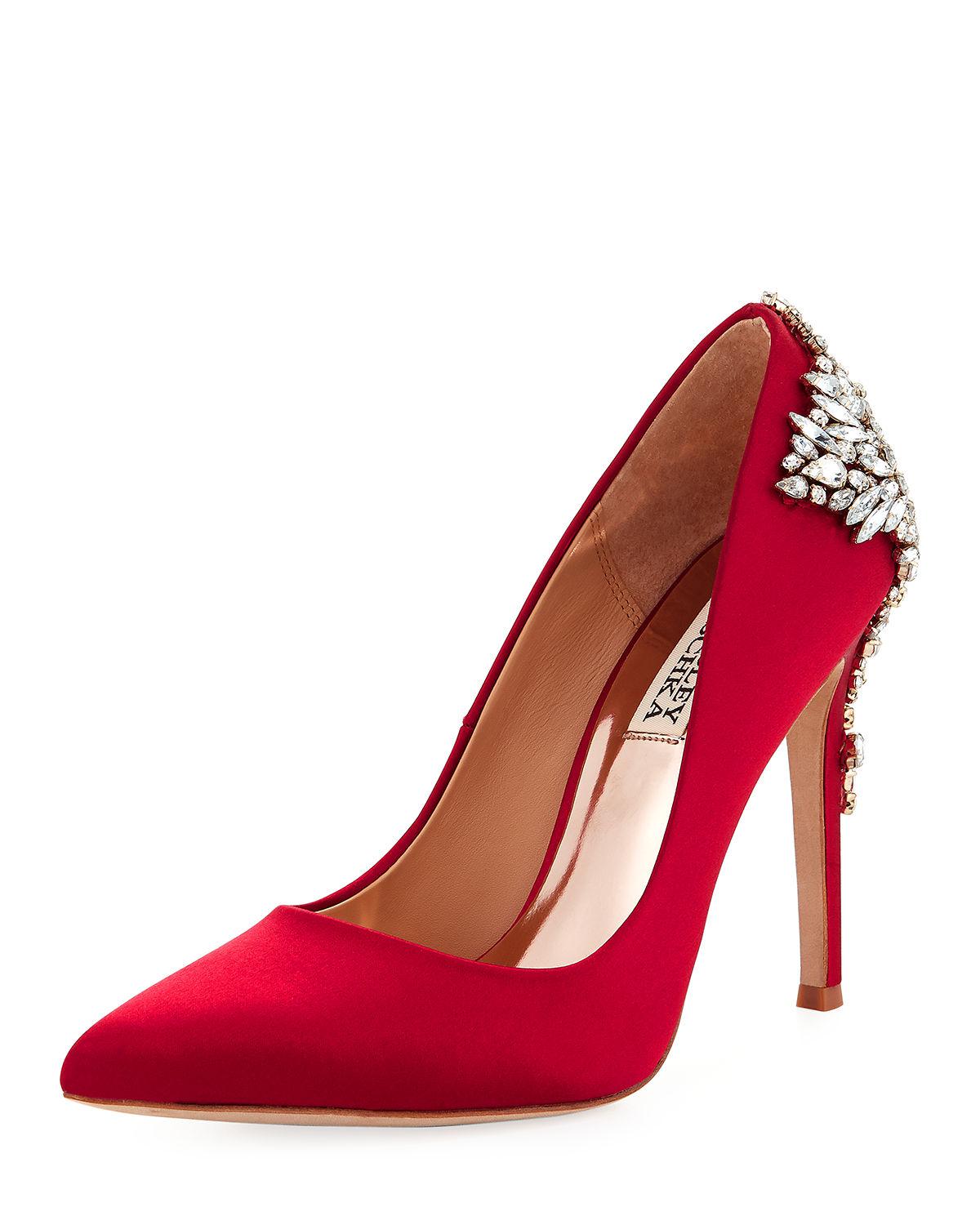 badgley mischka red satin shoes