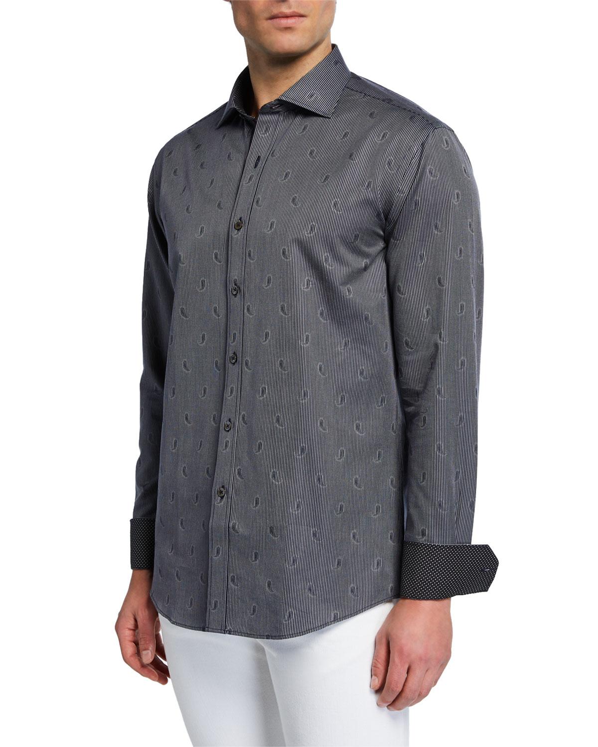 Bugatchi Cotton Men's Shaped-fit Woven Print Shirt in Purple for Men - Lyst