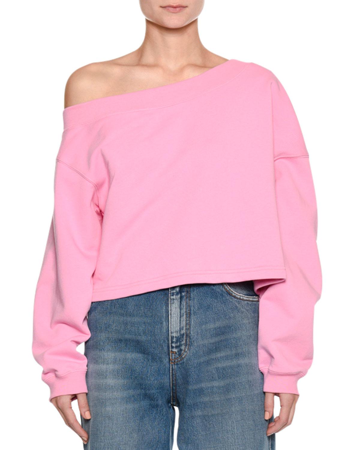 pink off the shoulder sweatshirt