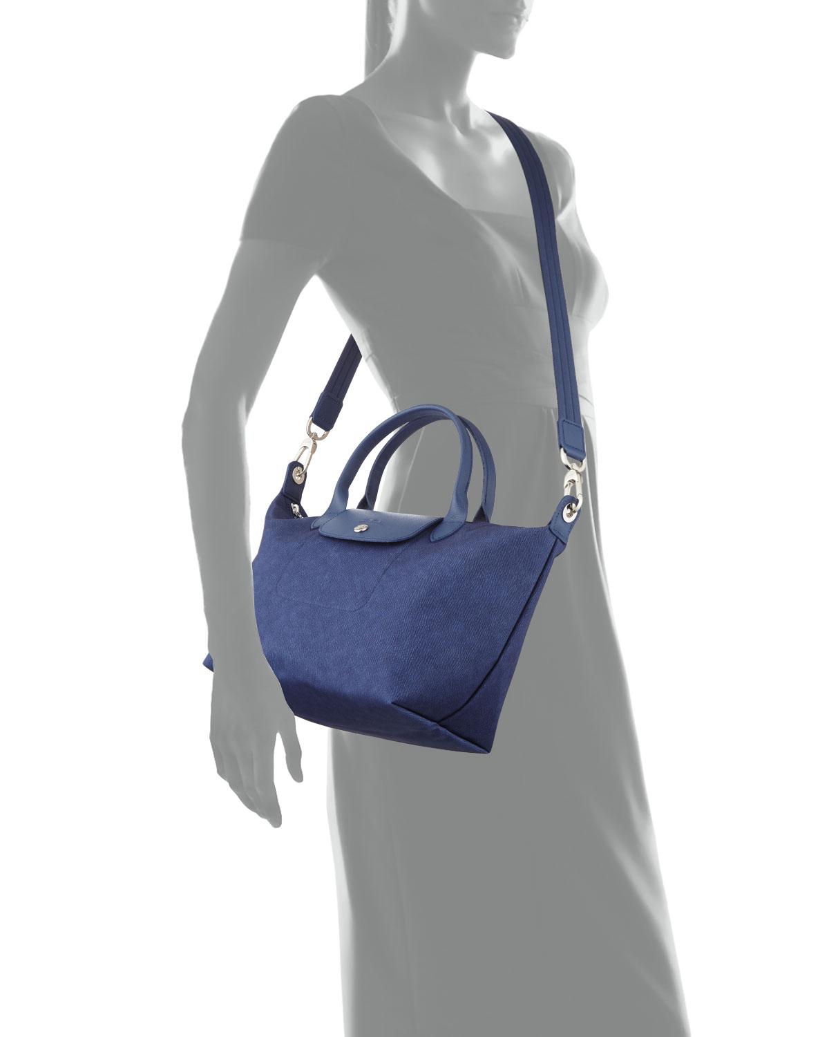 Longchamp Le Pliage Neo Small Denimprint Tophandle Bag in Blue Lyst