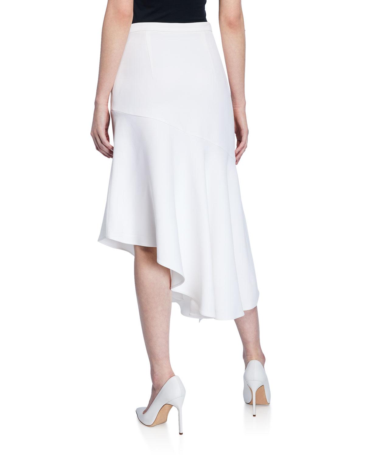 Michael Kors Asymmetric Crepe Ruffle Midi Skirt in White - Lyst
