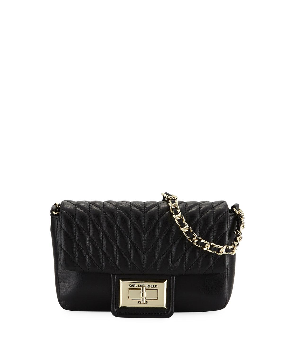 Karl Lagerfeld Agyness Quilted Leather Crossbody Bag in Black/Gold