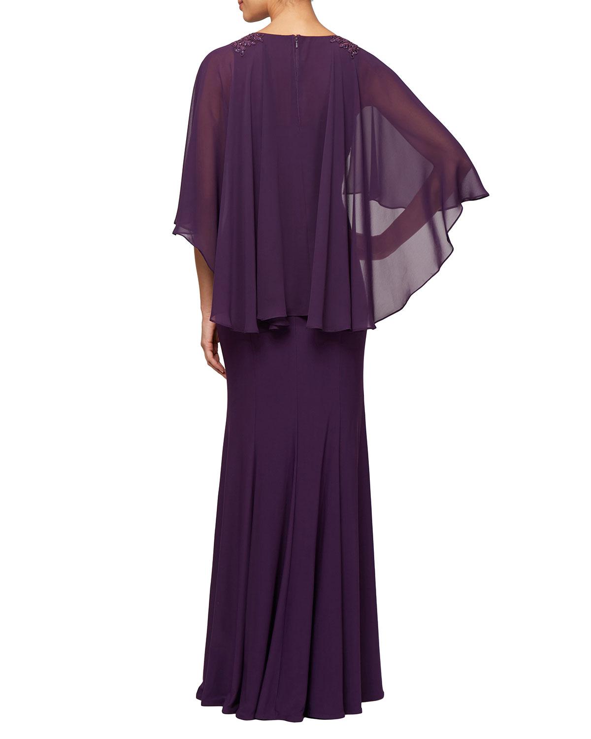 js collections illusion embroidered capelet gown