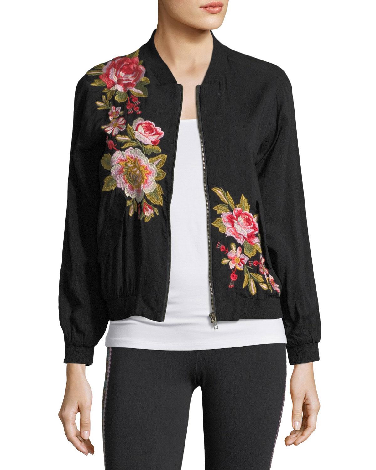 Johnny Was Cotton Lucy Embroidered Soft-bomber Jacket in Black - Lyst