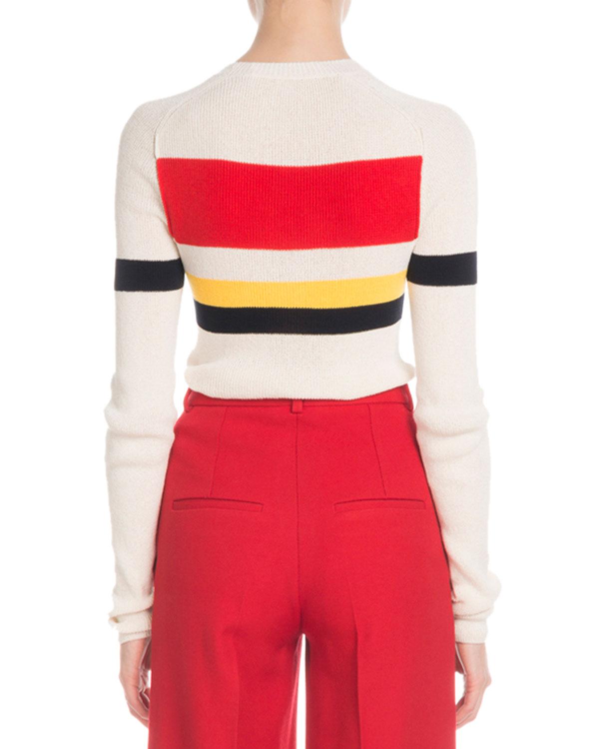 Victoria Beckham Cotton Crewneck Long-sleeve Multi-striped Sweater in ...