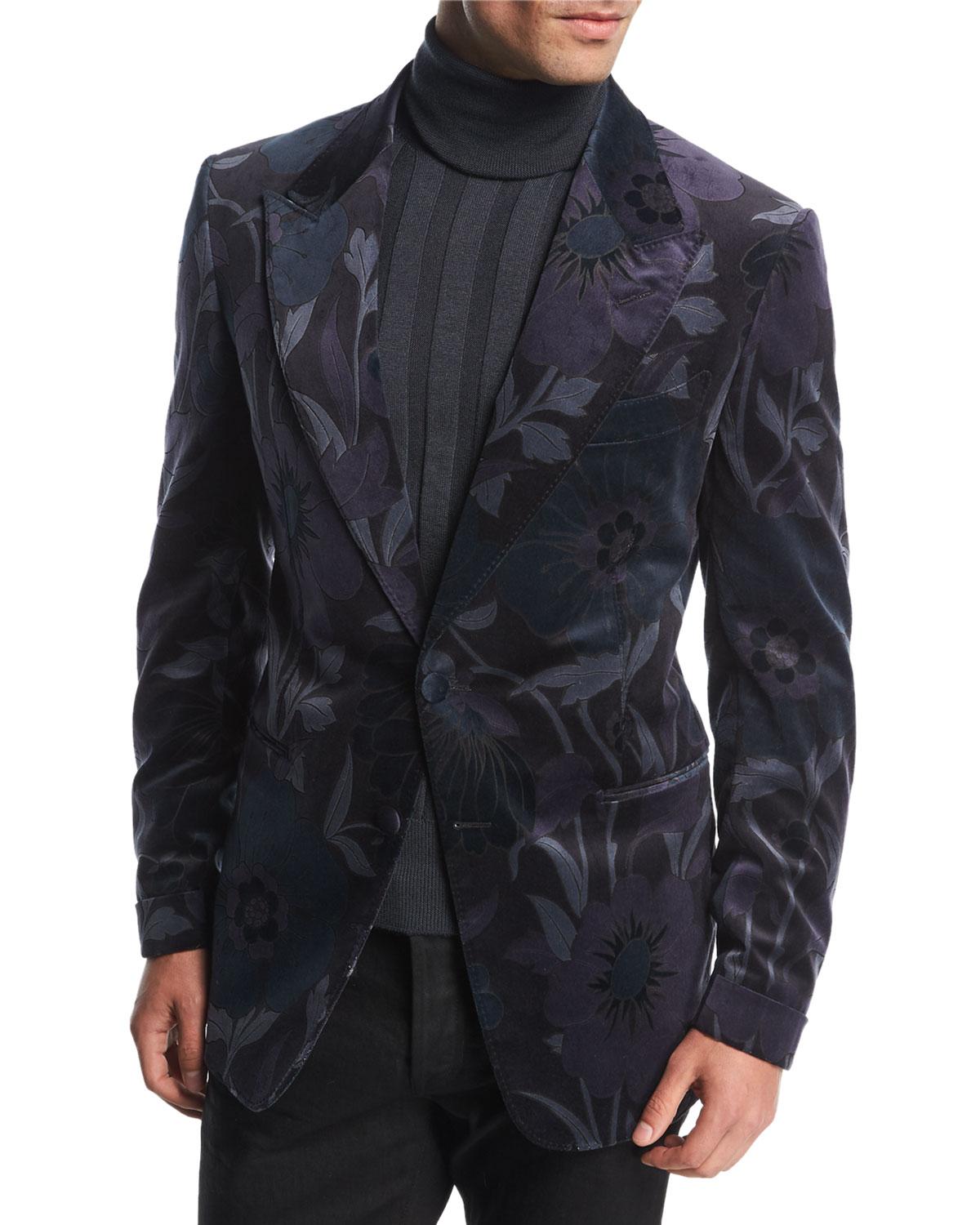 Tom Ford Shelton Base Floral Velvet Dinner Jacket in Blue for Men - Lyst