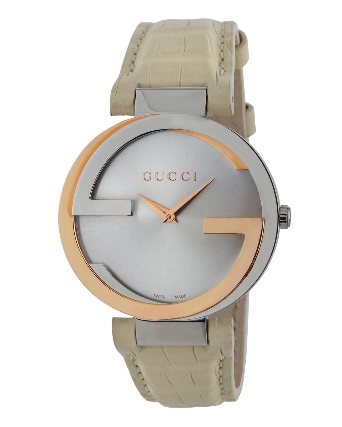 Gucci Leather 37mm Interlocking Two-tone G Watch in White ...
