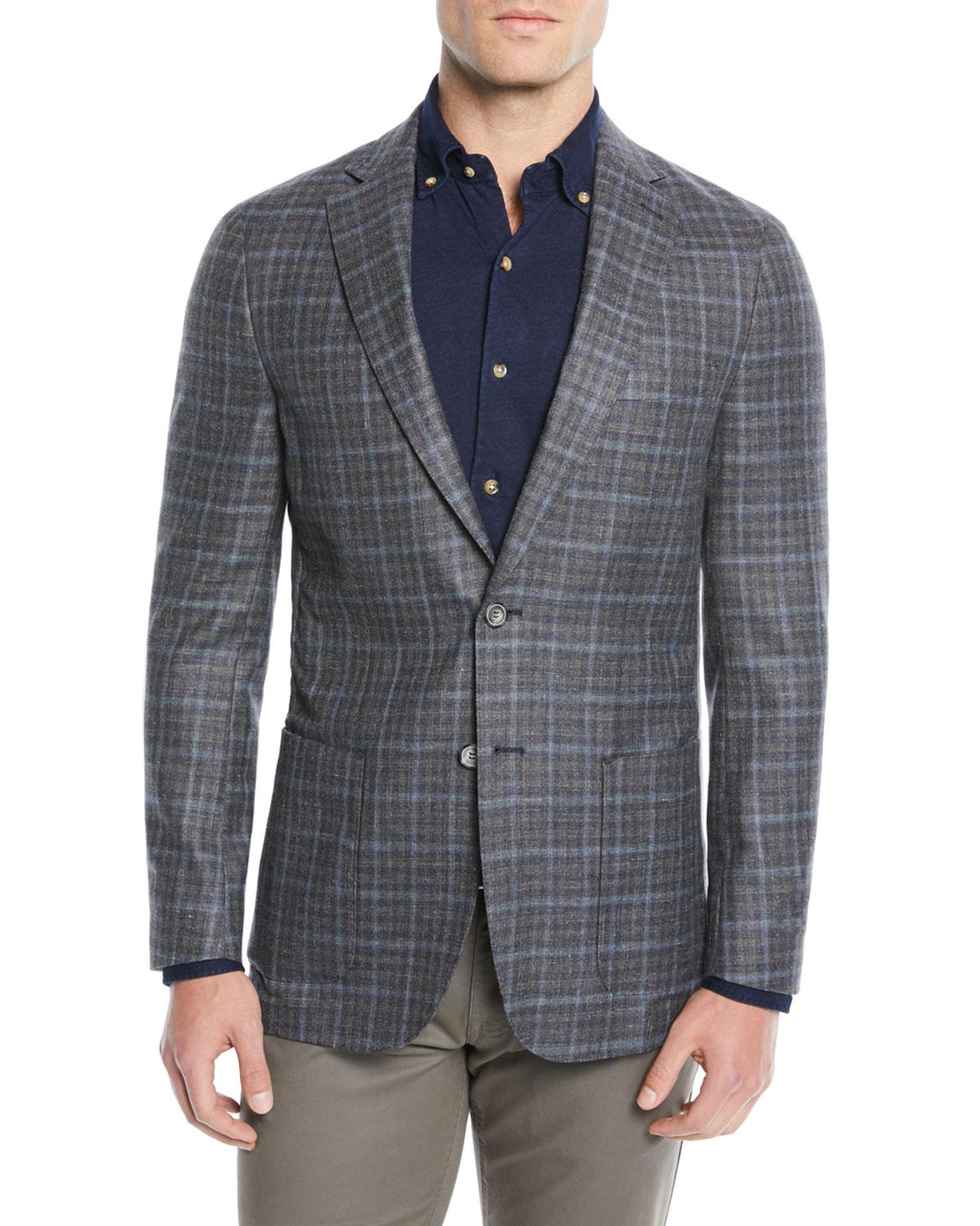 Peter Millar Wool Men's Crown Soft Plaid Blazer Jacket in Gray for Men ...