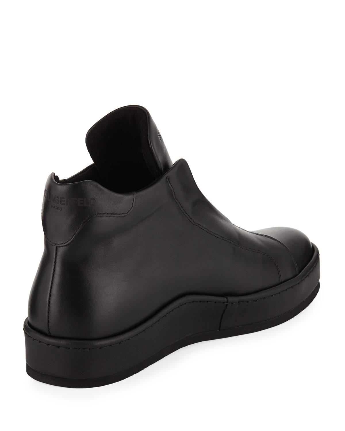 Karl Lagerfeld Leather Men's High-top Laceless Sneakers in Black for Men - Lyst