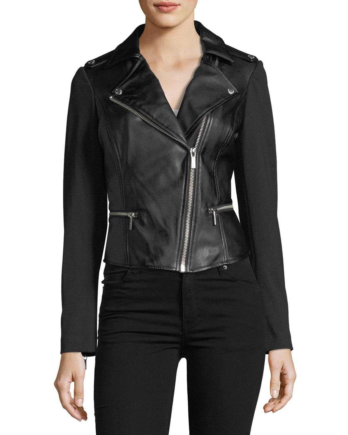 MICHAEL Michael Kors Faux-leather Biker Jacket With Ponte Sleeves in ...