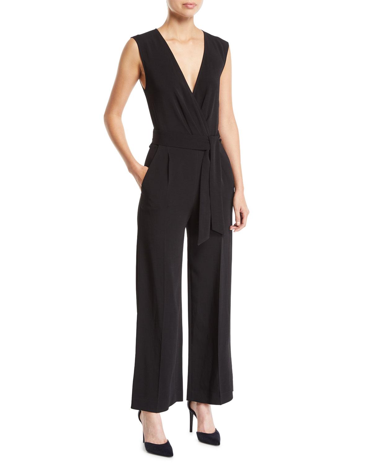 IRO Synthetic Crew V-neck Sleeveless Belted Jumpsuit W/ Pockets in ...