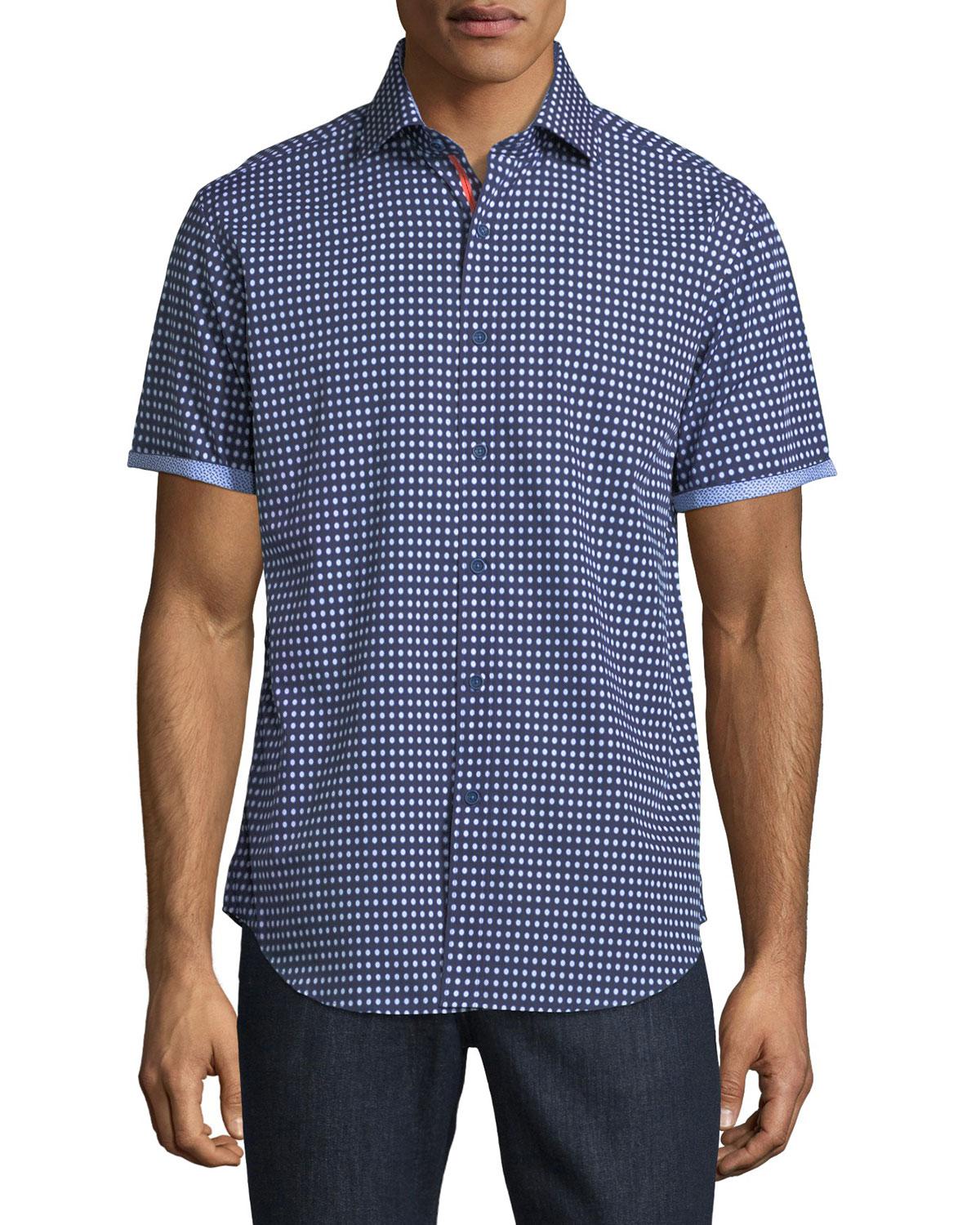 Bugatchi Cotton Shaped-fit Short-sleeve Polka Dot Sport Shirt in Navy ...