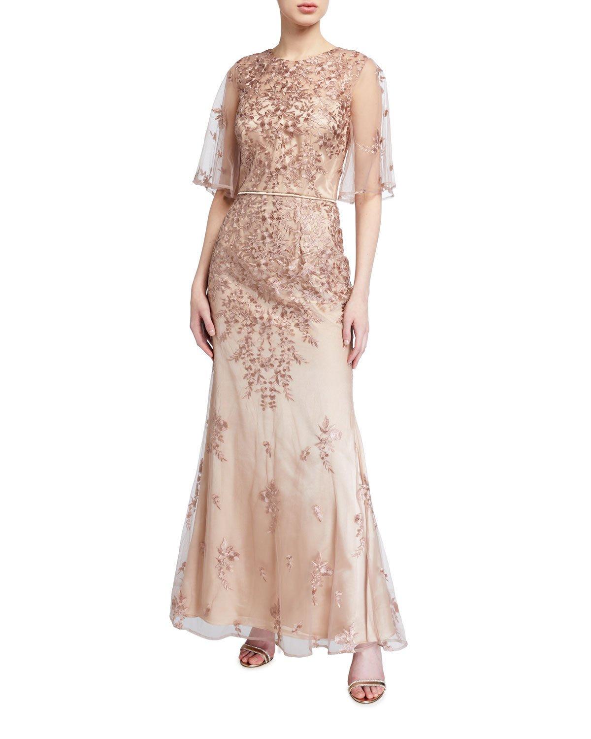js collections embroidered flutter sleeve gown
